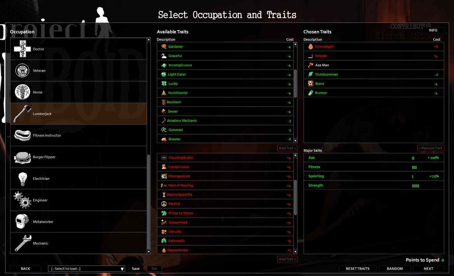 Project Zomboid Lumberjack Build Traits Multiplayer