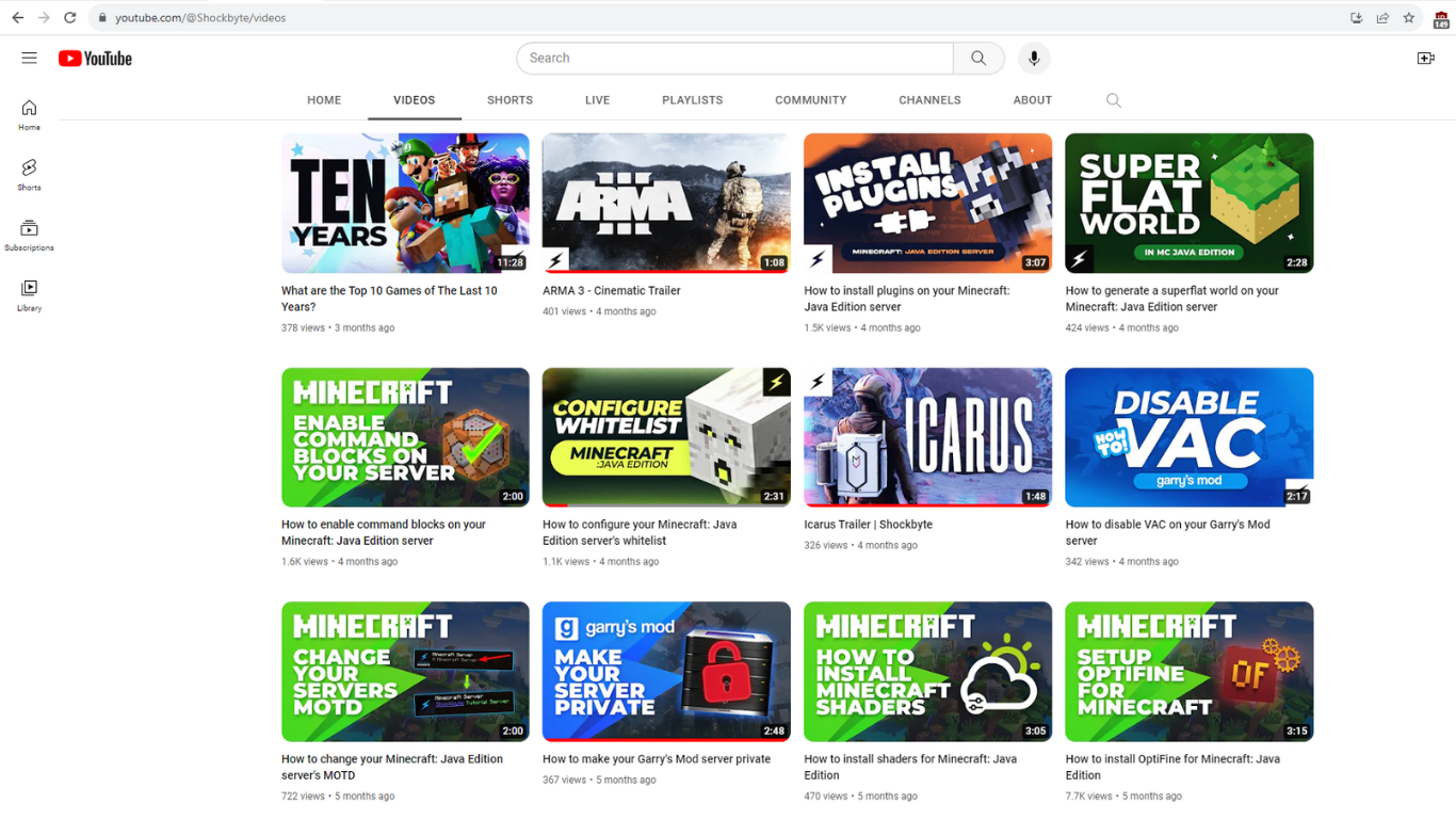 Shockbyte Youtube Channel Screenshot